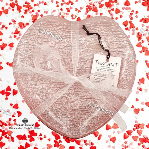 AKCAM Turkish Glass PINK Heart Ombre Plates 7" Glitter Sparkle Set of 4 NEW!! - Picture 7 of 13